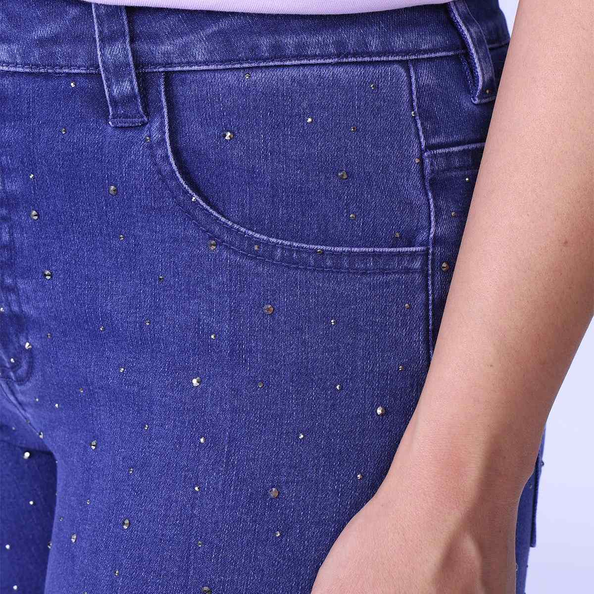 Jean bootcut à strass mid blue, MISE AU GREEN