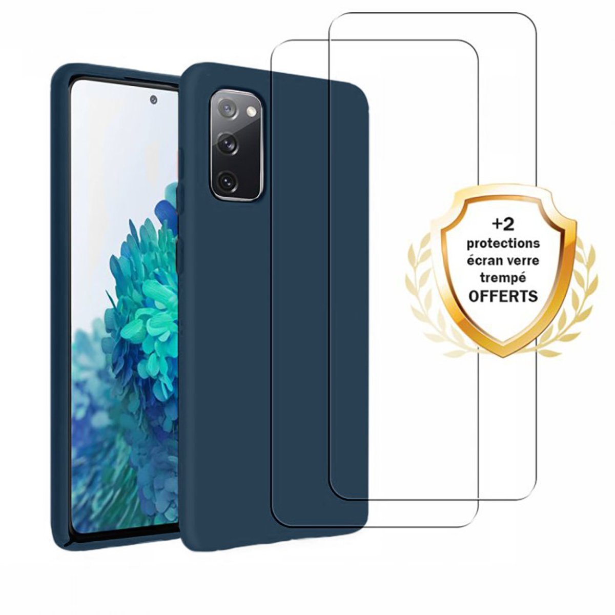 Coque Galaxy S20 Fe antichoc + 2 vitres bleu, EVETANE
