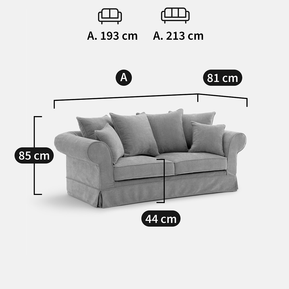Canapé droit convertible, 2 ou 3 places, déhoussable, en polyester chiné, ADELIA eucalyptus, LA REDOUTE INTERIEURS