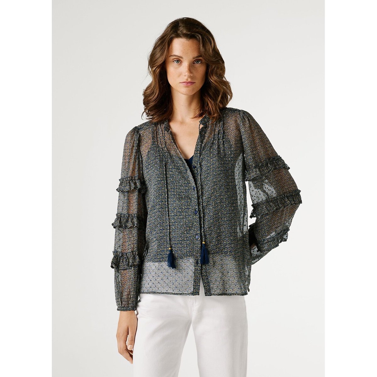 Printed Long Sleeve Blouse blue print, PEPE JEANS