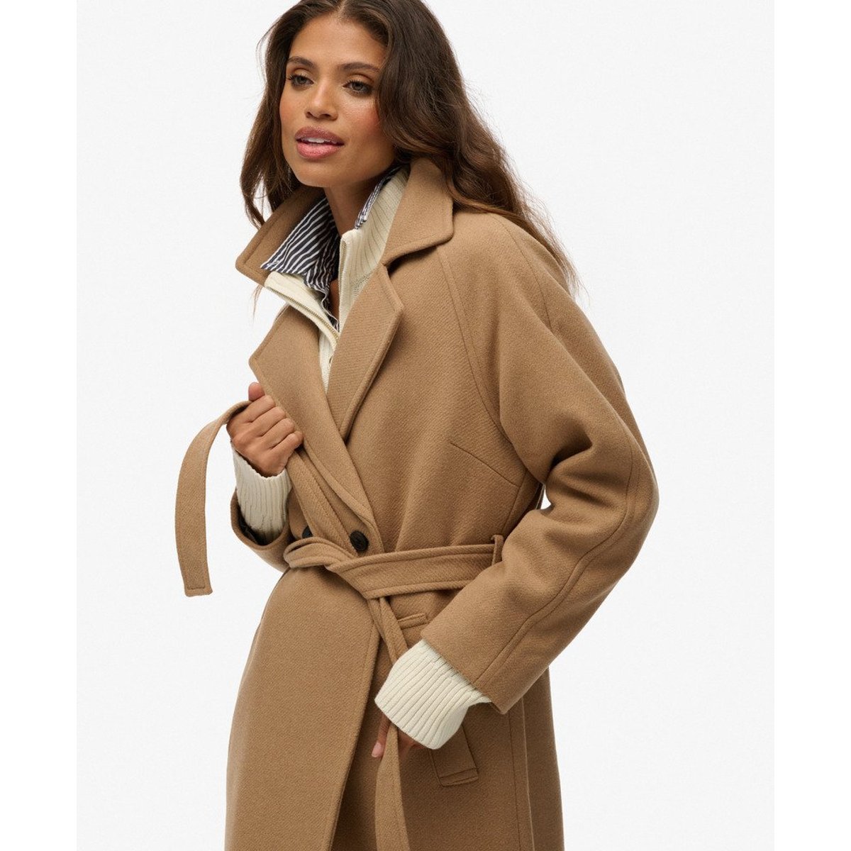 Manteau Long Mélange de Laine Décontracté brun café glacé, SUPERDRY
