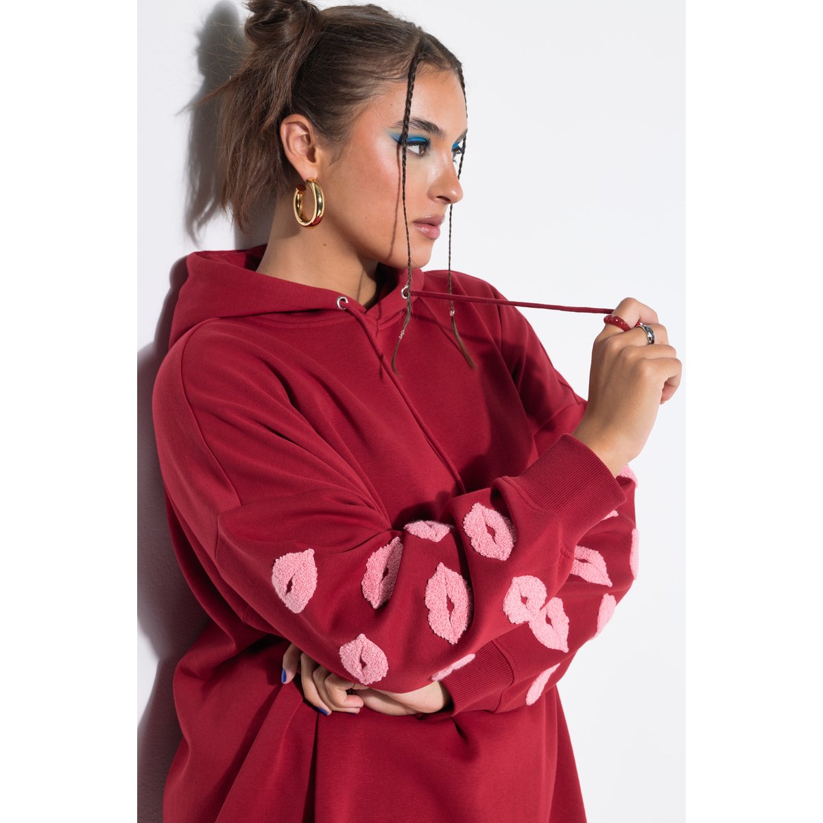 Sweat-shirt à capuche, coupe oversize rouge foncé, STUDIO UNTOLD