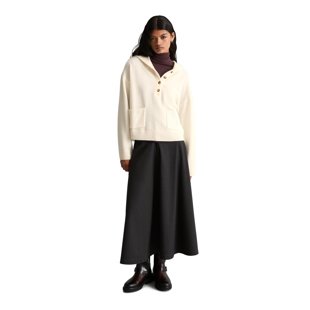 Sweat à capuche oversize en maille mérinos au toucher doux blanc, MARC O’POLO DENIM