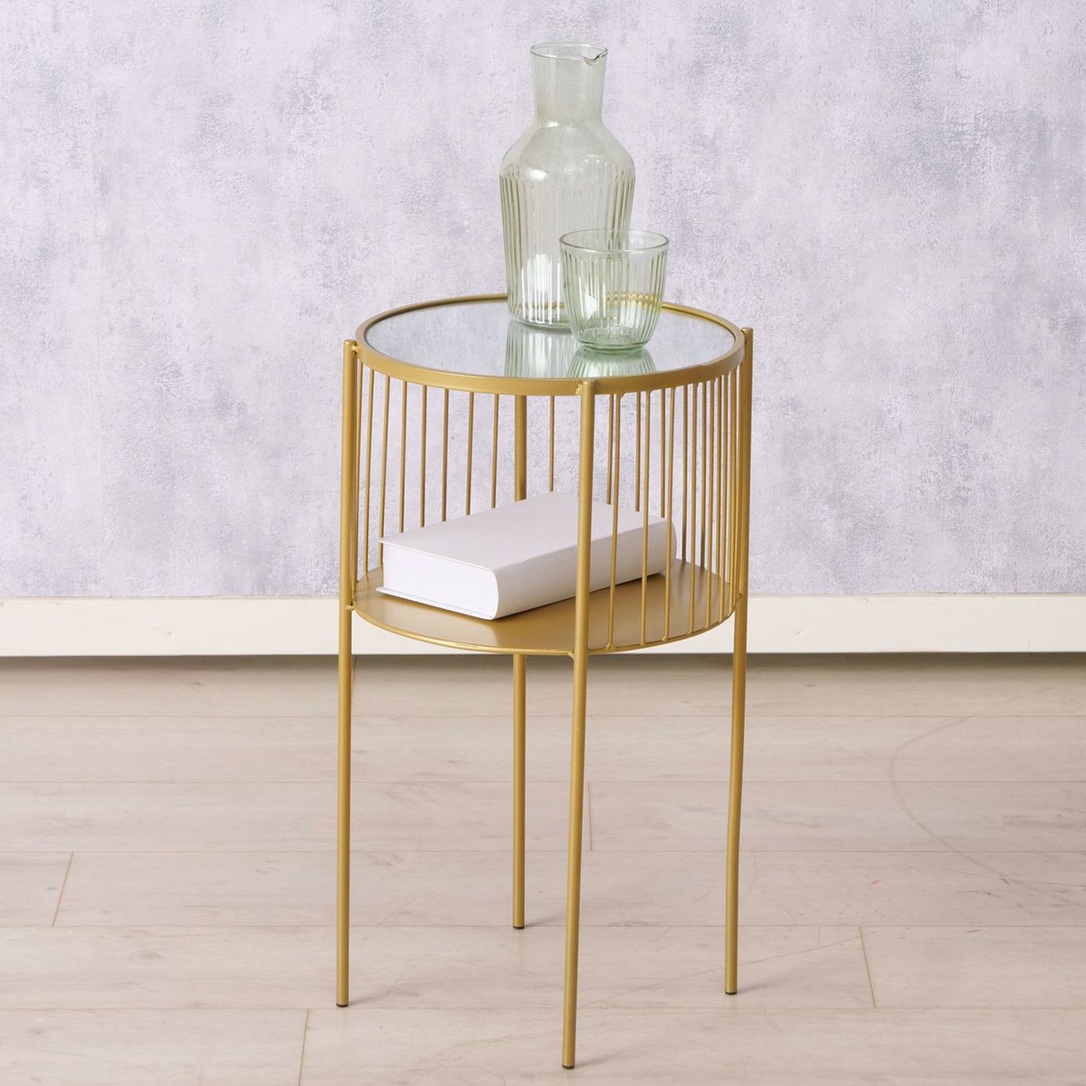 Table d'appoint ronde en métal doré et plateau miroir 33x33x55.5cm doré, WADIGA