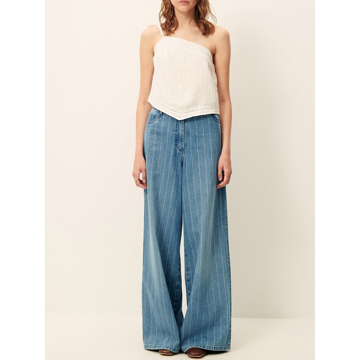 Jean large rayé à taille haute, DALT denim délavé, SESSUN