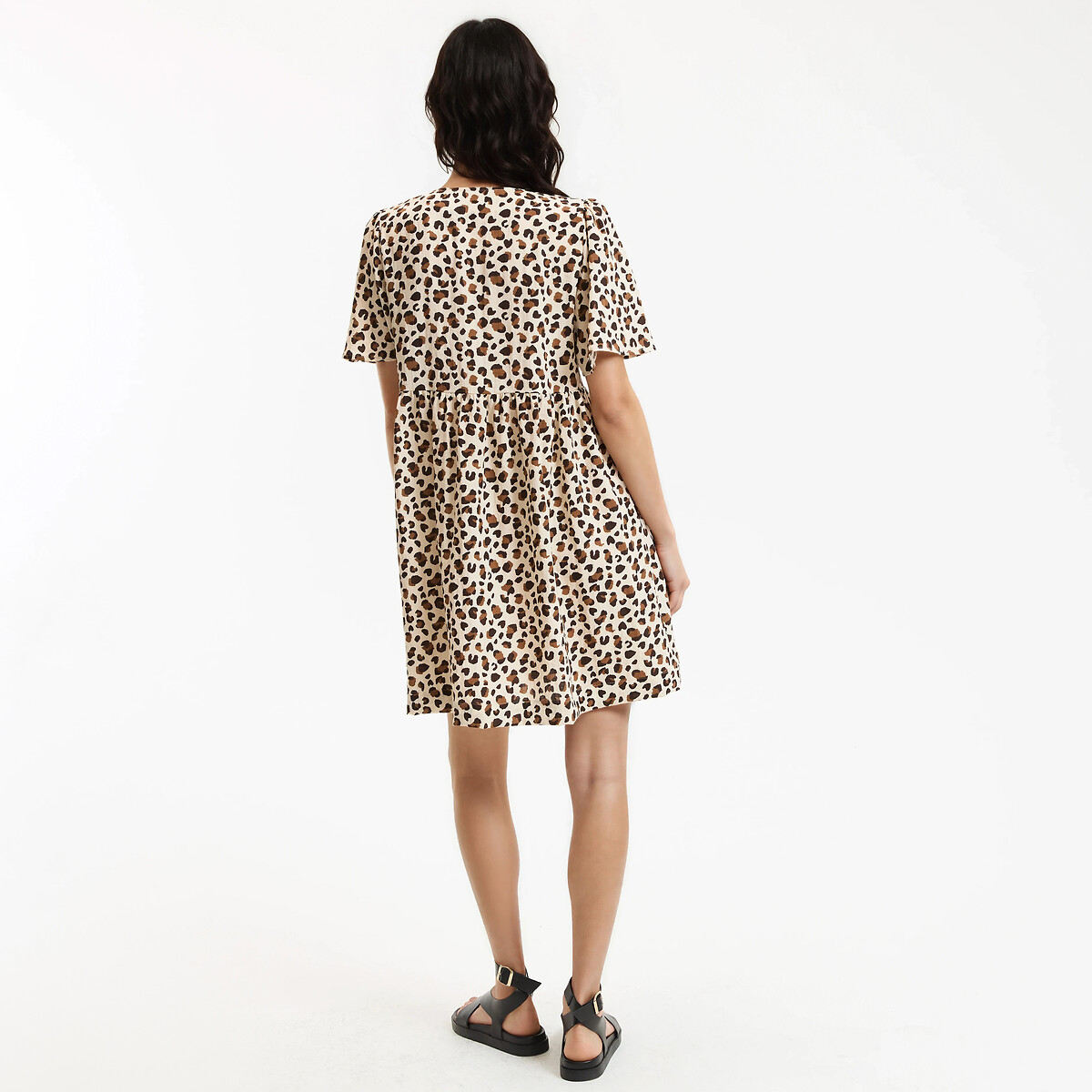 Leopard Print V-Neck Short Sleeve Mini Dress leopard print, LA REDOUTE COLLECTIONS