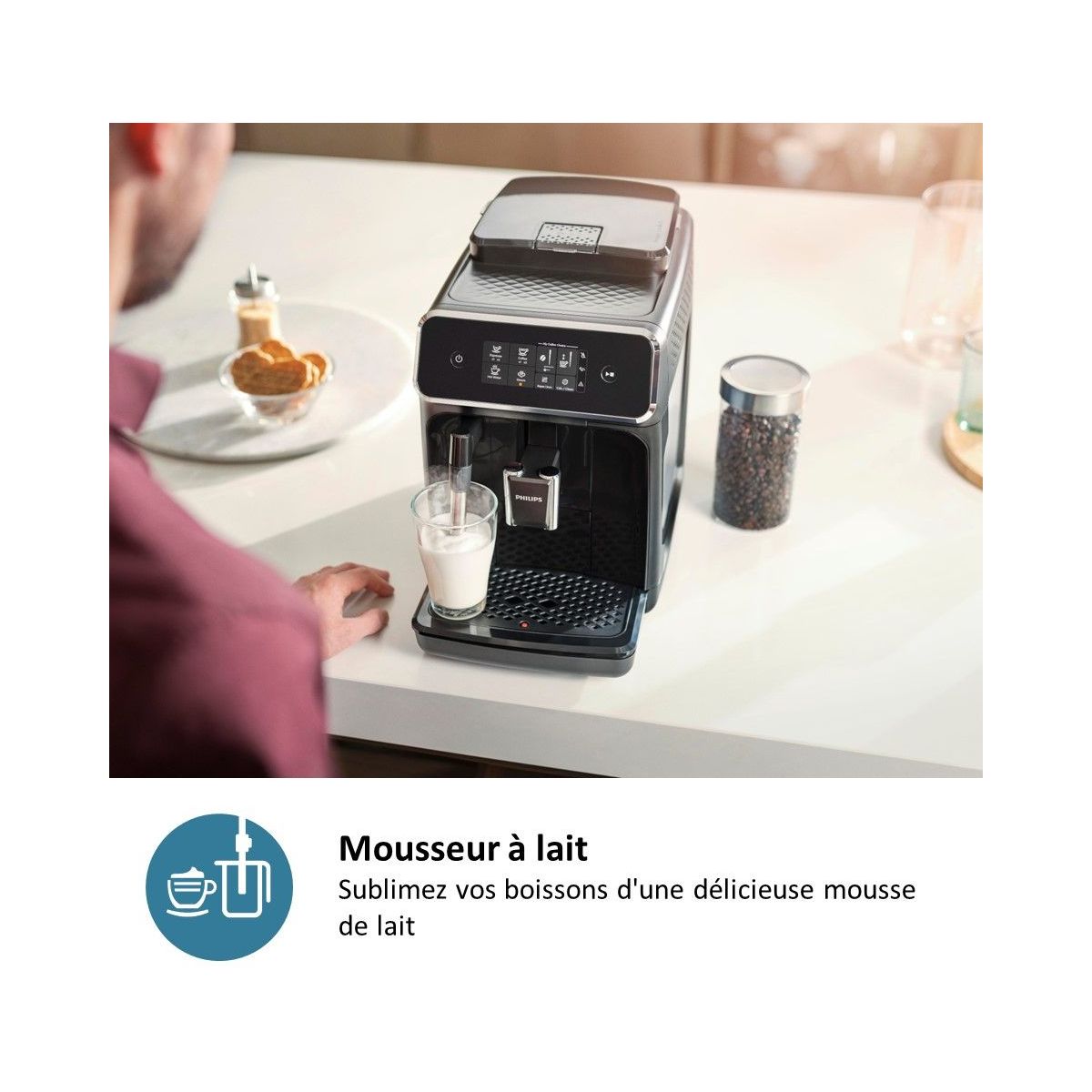 Expresso Broyeur EP2224/10 Gris Cachemire série 2200 noir, PHILIPS