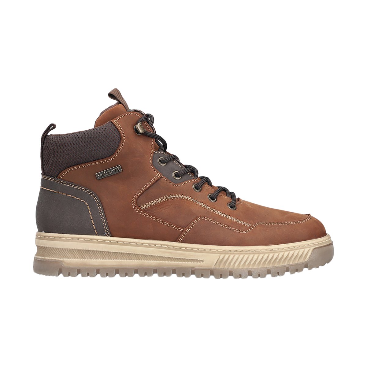 Baskets en cuir noisette à talon plat avec un zip et des lacets ronds noisette, RIEKER