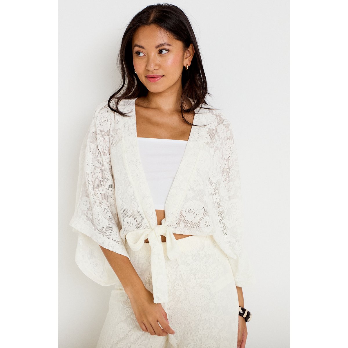Kimono oversize ajouré ecru, CACHE CACHE