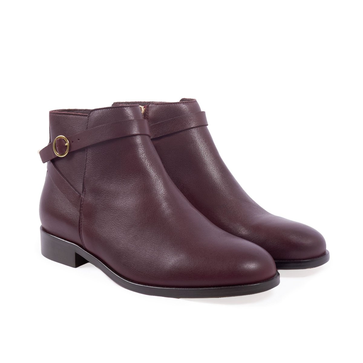 Bottines cavalières plates cuir lisse bordeaux, JULES & JENN