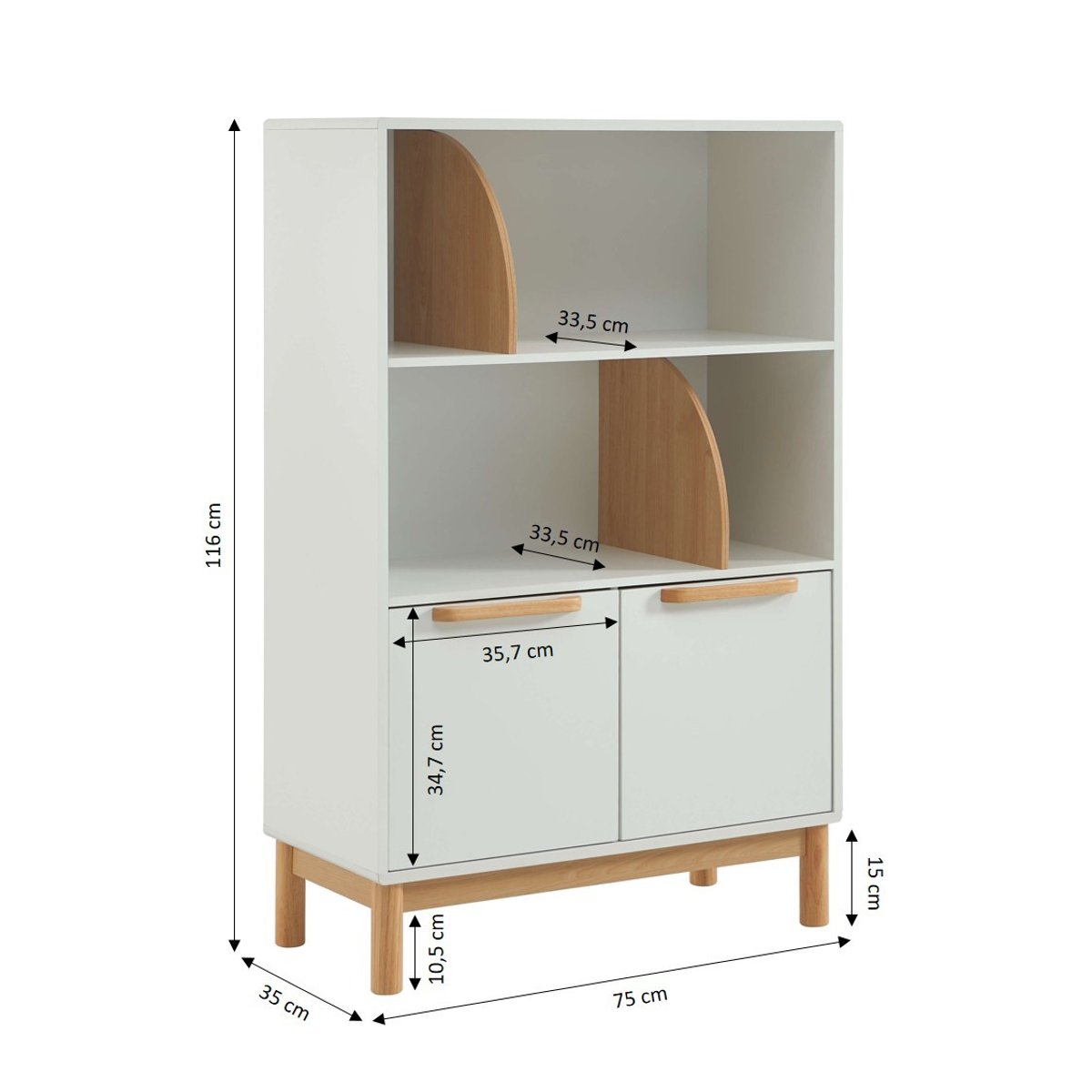Bibliothèque enfant 2 portes ROME blanc et bois clair, BAÏTA
