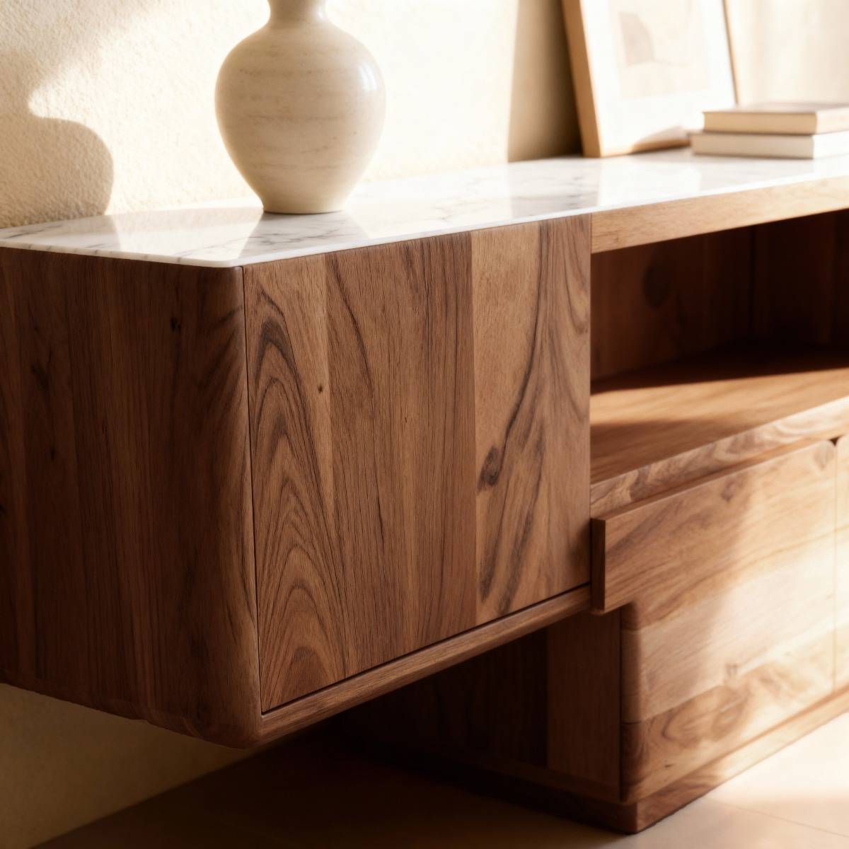 Meuble TV en bois d'acacia TARA bois clair, MADE IN MEUBLES