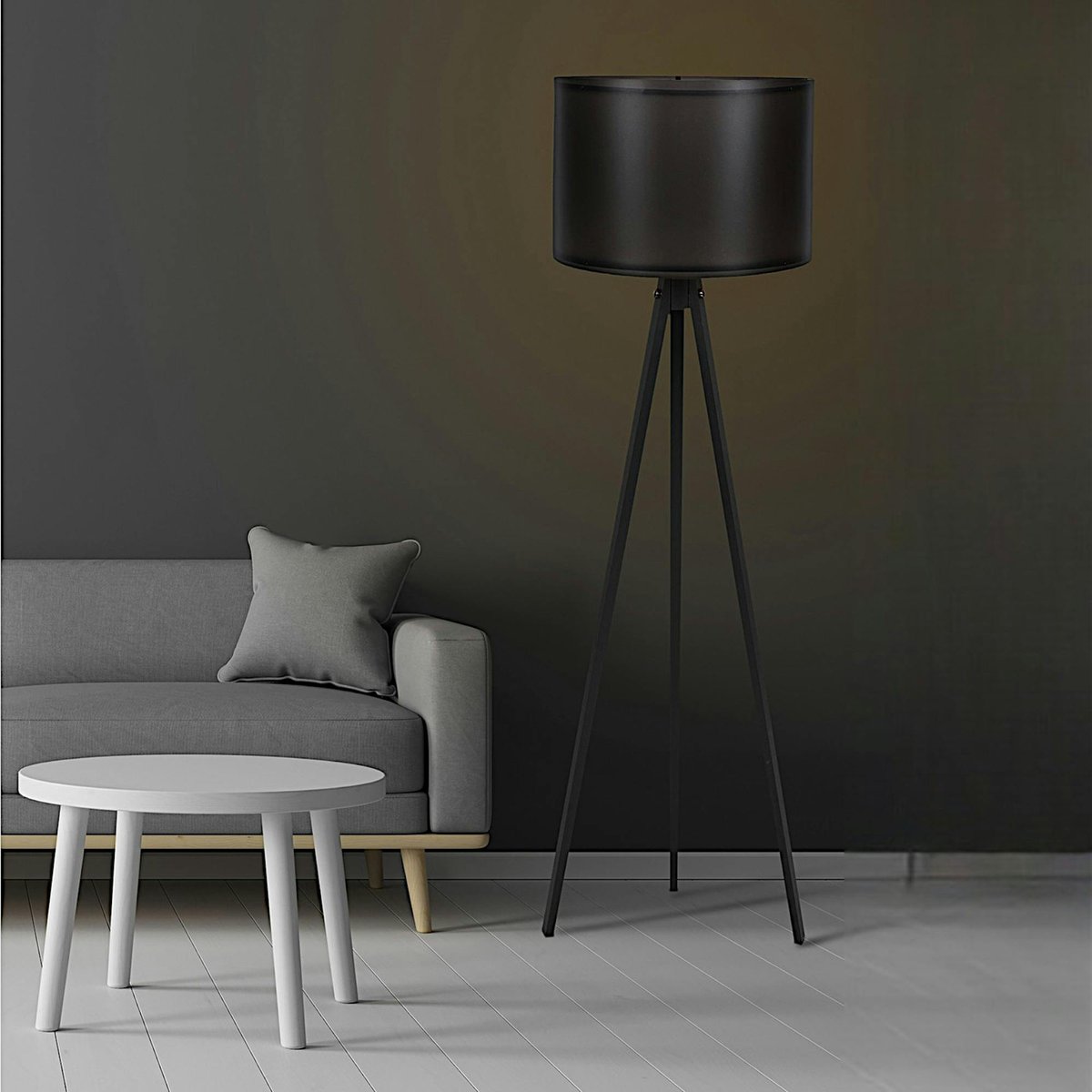 Lampadaire de salon trépied minimaliste KILIS noir, PIER IMPORT