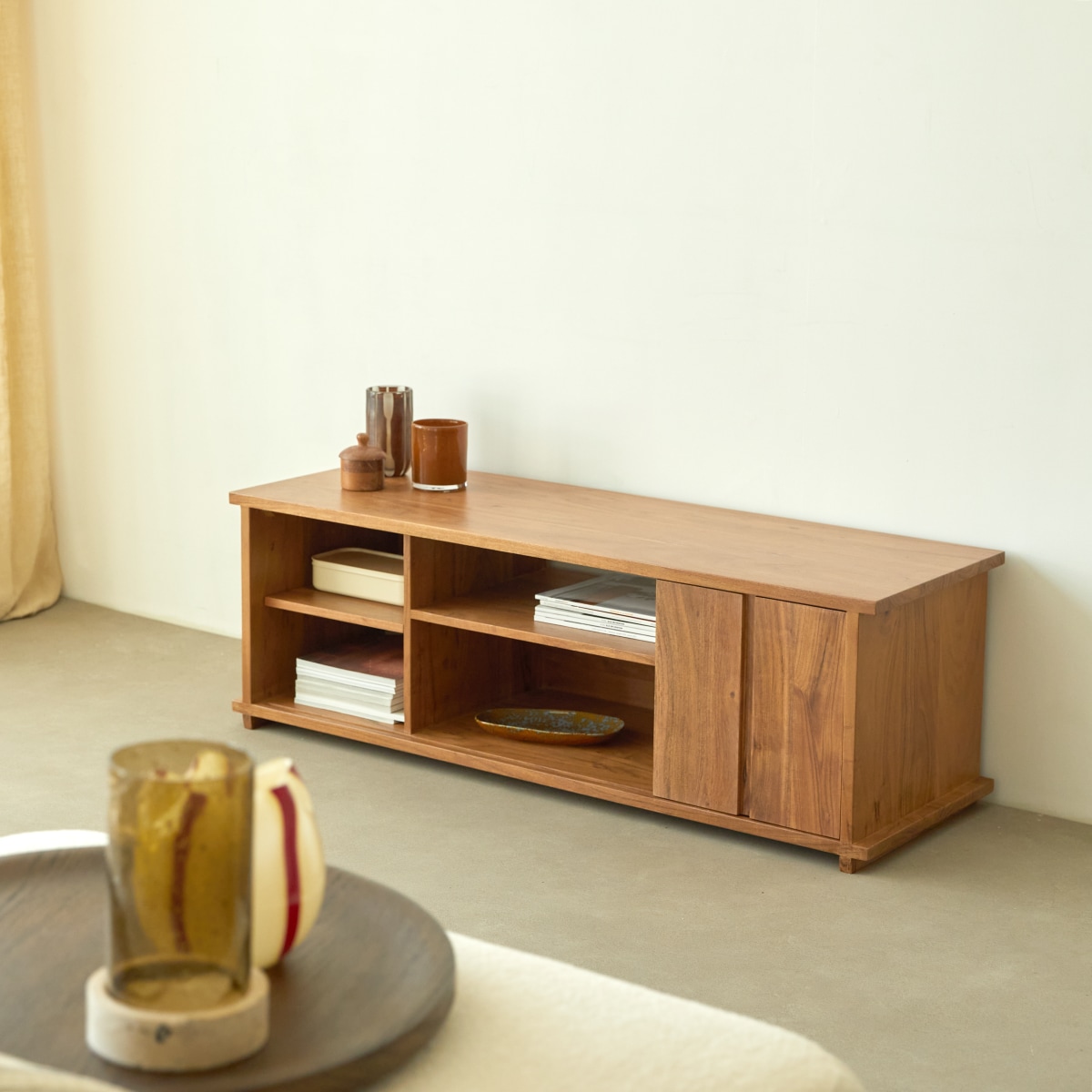 Meuble Hi-FI, TV en Acacia massif, JULES marron, TIKAMOON