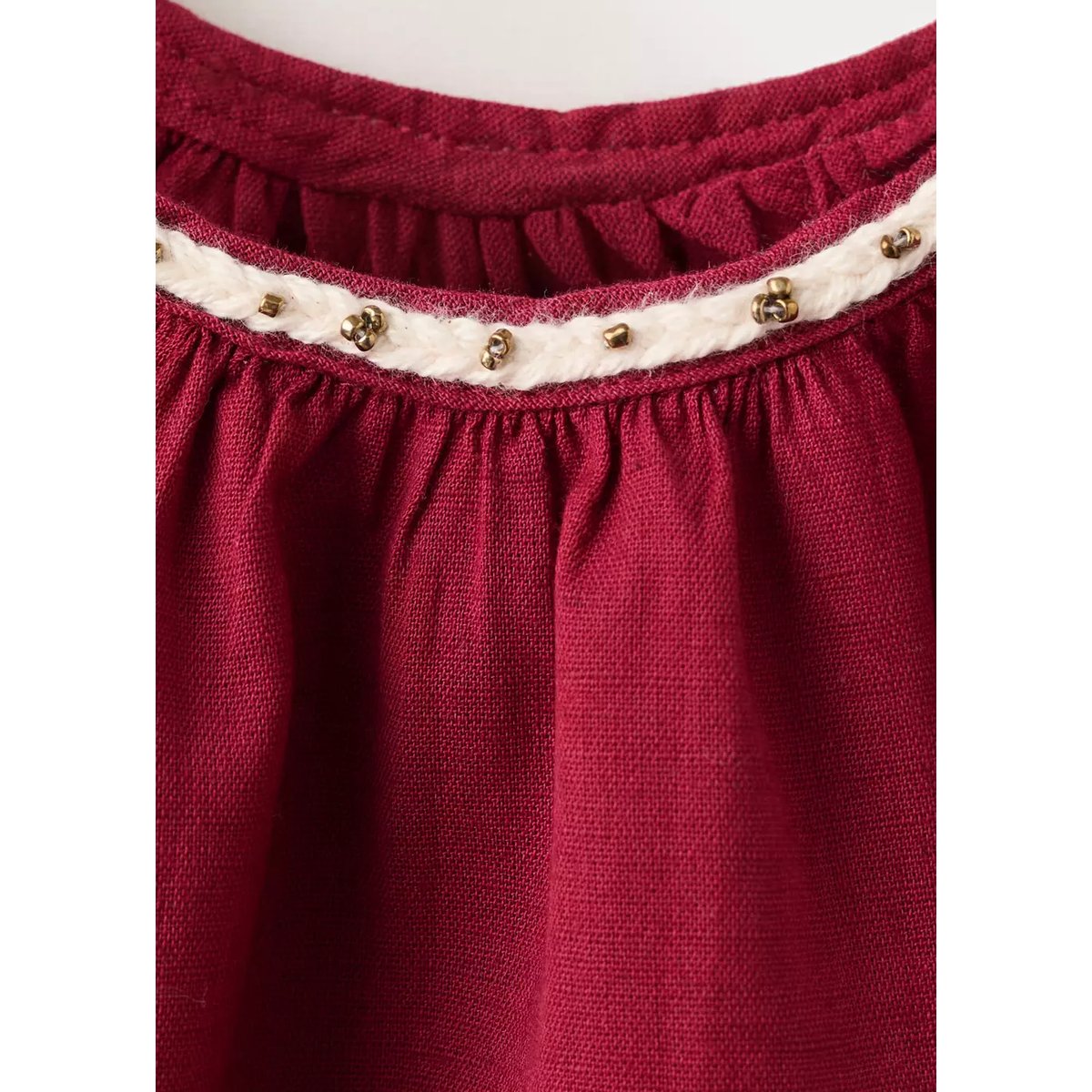 Blouse en lin et coton avec détail brodé grenat, MANGO BABY