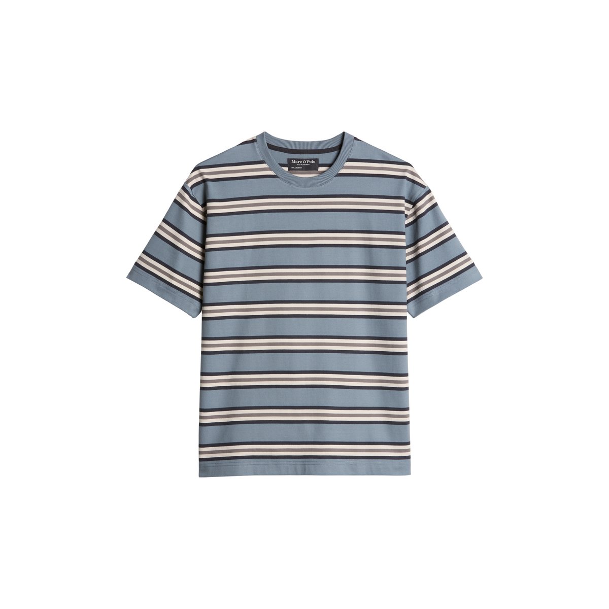 T-shirt regular en coton bio teint en fil bleu, MARC O'POLO