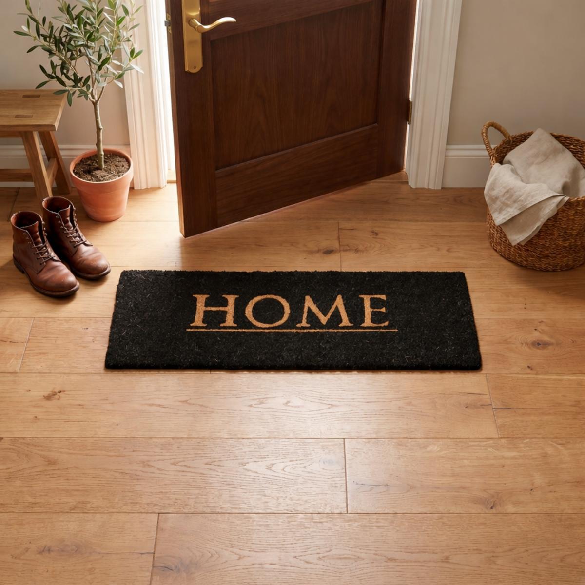 Paillasson motif texte graphique, tissé en relief, HOME 1 noir, beige, UN AMOUR DE TAPIS