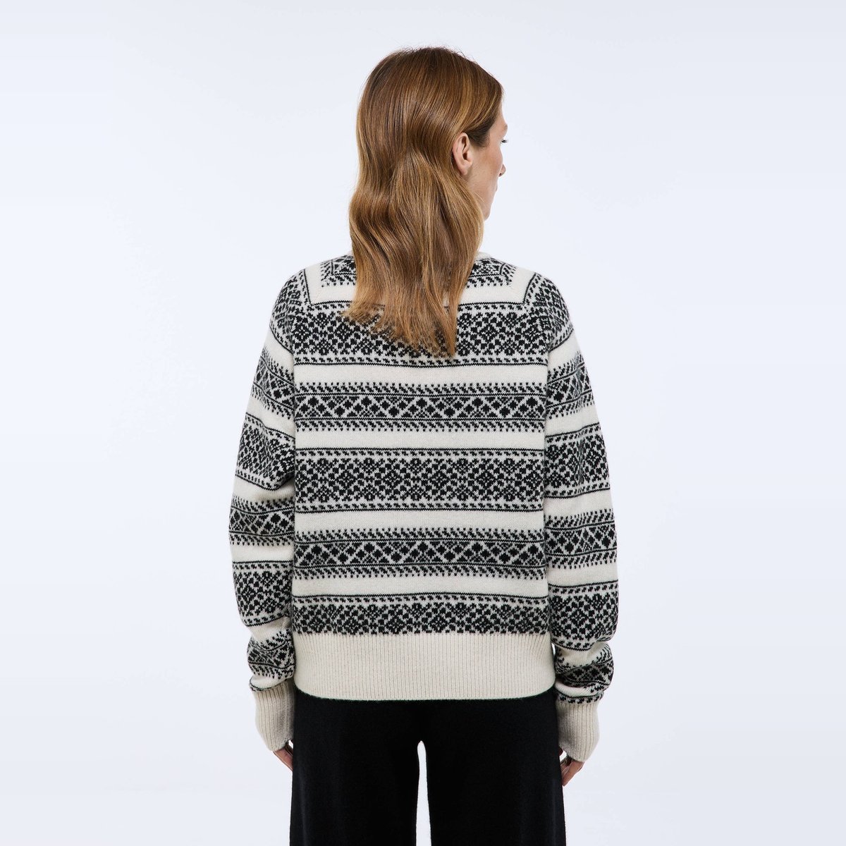 Pull col montant avec jacquard fantaisie en laine, Oeko-Tex ecru, MONOPRIX