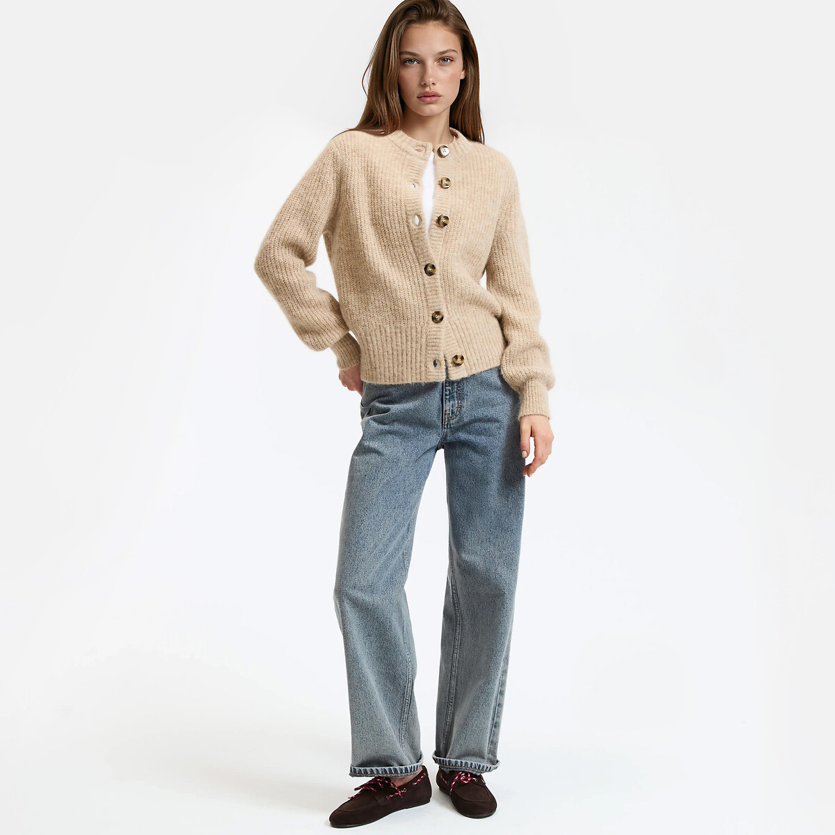Signature Cardigan AMBROISE, Alpaka-Mix beige meliert, LA REDOUTE COLLECTIONS