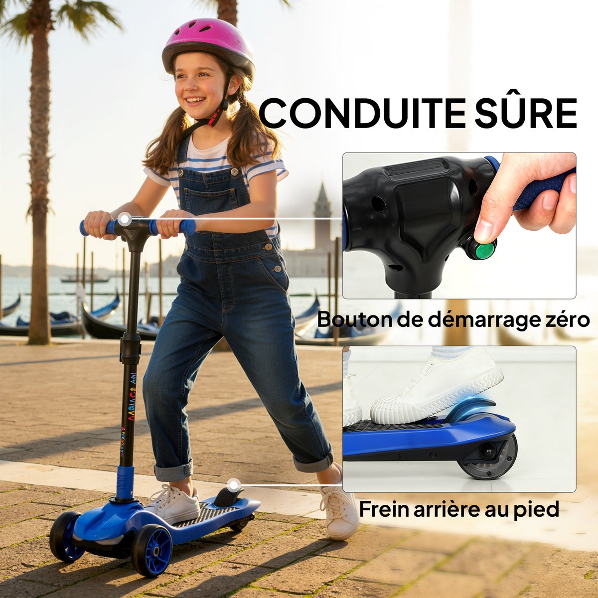 Trottinette électrique pour enfants Plastique bleu et noir, AIYAPLAY