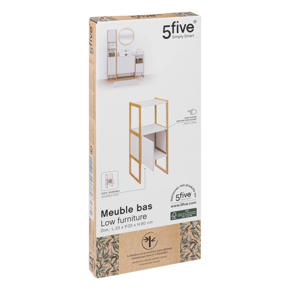 Meuble bas de salle de bain 1 porte NATURÉO blanc, 5FIVE SIMPLY SMART