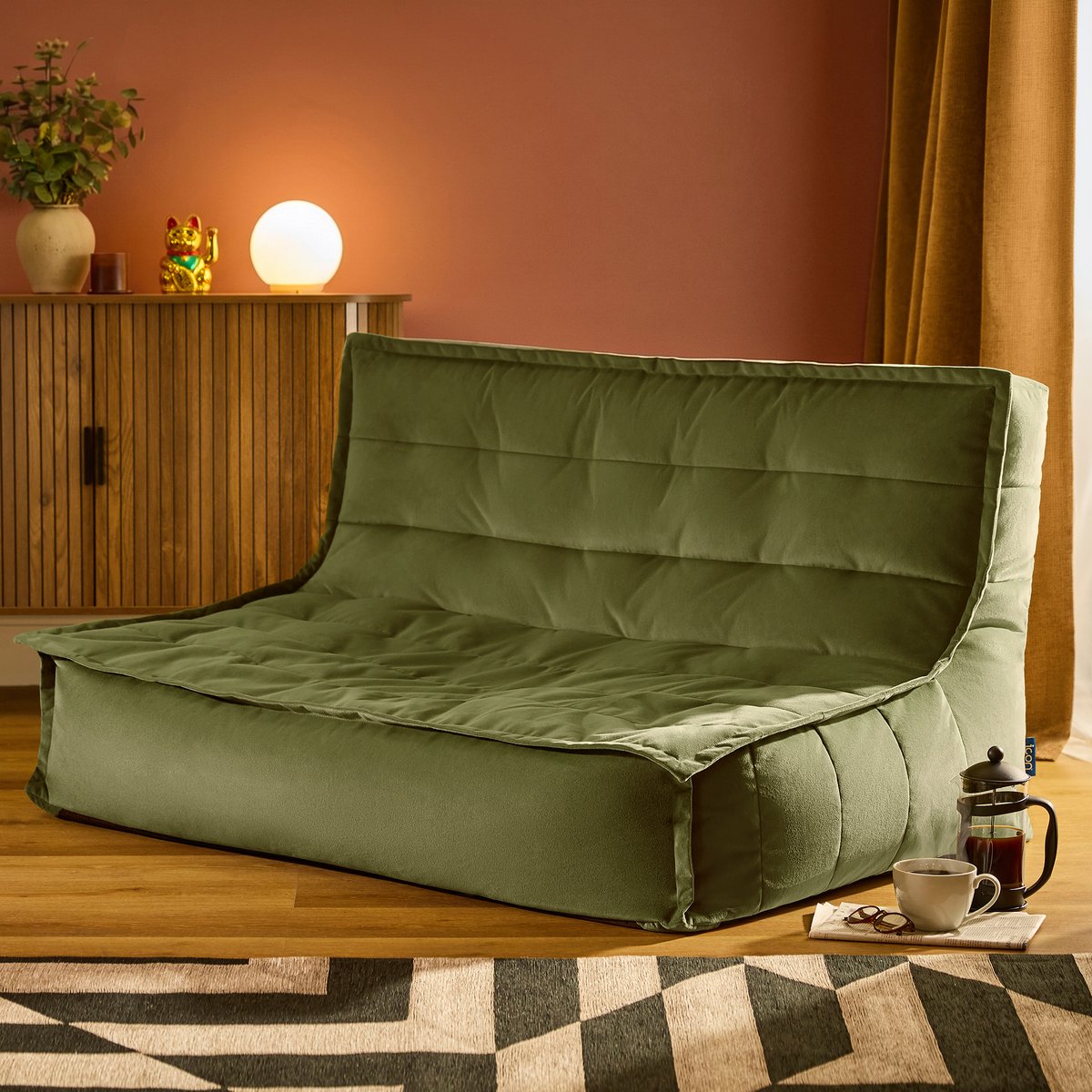 Pouf canapé de sol en velours mat Oeko-Tex® - KOTA vert olive, ICON
