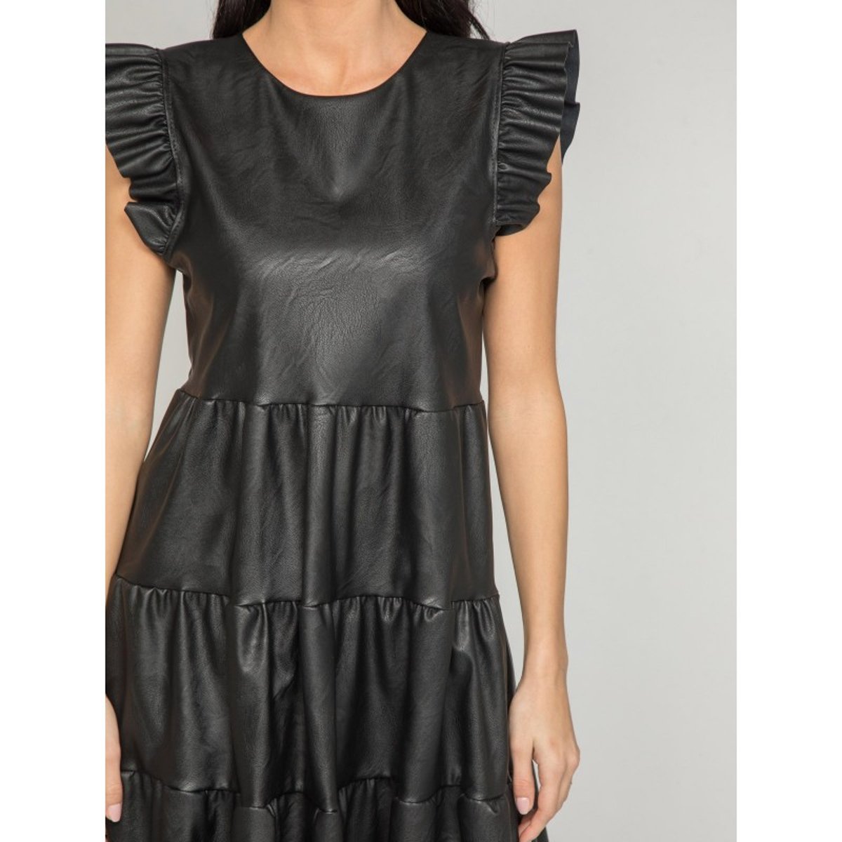 Robe Courte Similicuir Iodine noir, DONA LISA