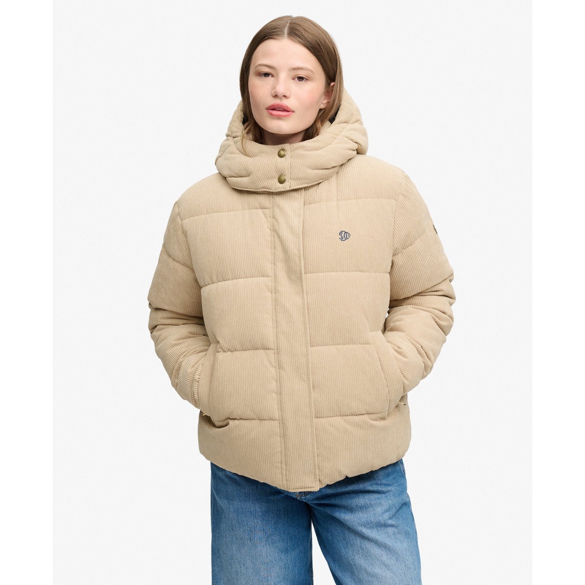 Doudoune à Capuche en Velours Premium brun encens, SUPERDRY