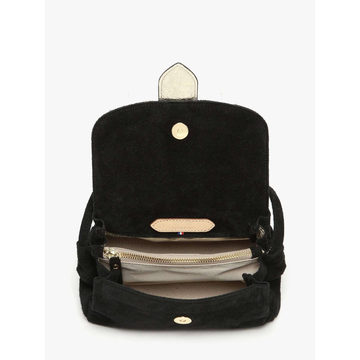 Sac bandoulière S Agnes cuir velours noir, ETRIER