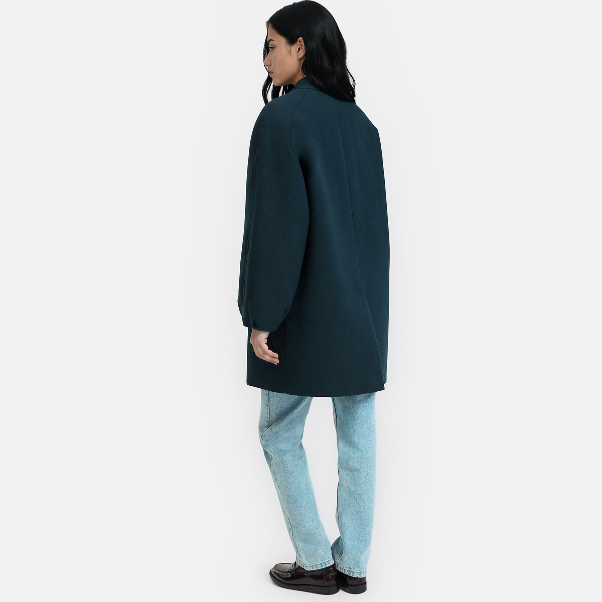 Manteau col teddy, à manches ballon bleu marine, LA REDOUTE COLLECTIONS