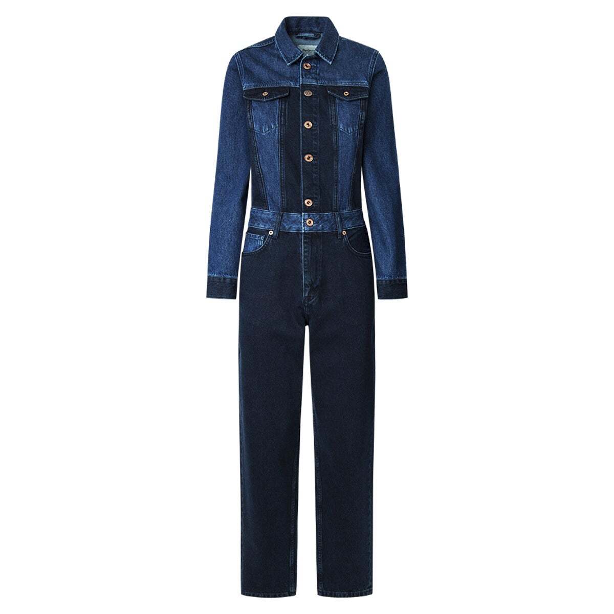 Combinaison Longue En Denim Bicolore 11oz blue black rigid denim, PEPE JEANS