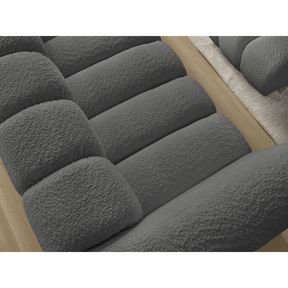 Canapé droit fixe 3 places en tissu bouclette avec pouf, TALIA gris foncé, BOBOCHIC
