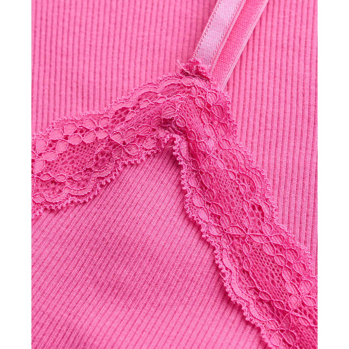 Débardeur Court Essentiel à Bordure en Dentelle rose flash, SUPERDRY
