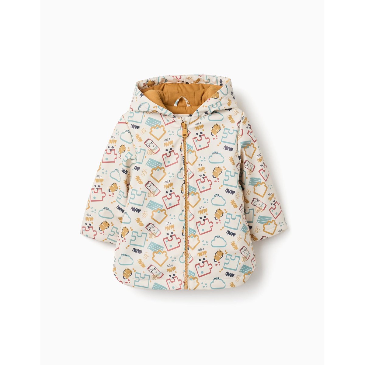 Parka rembourrée en caoutchouc avec capuche et imprimé blanc, ZIPPY
