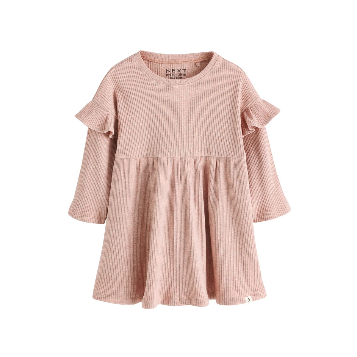 Robe côtelée à volants, lot de 2 rayures neutres/rose pâle, NEXT