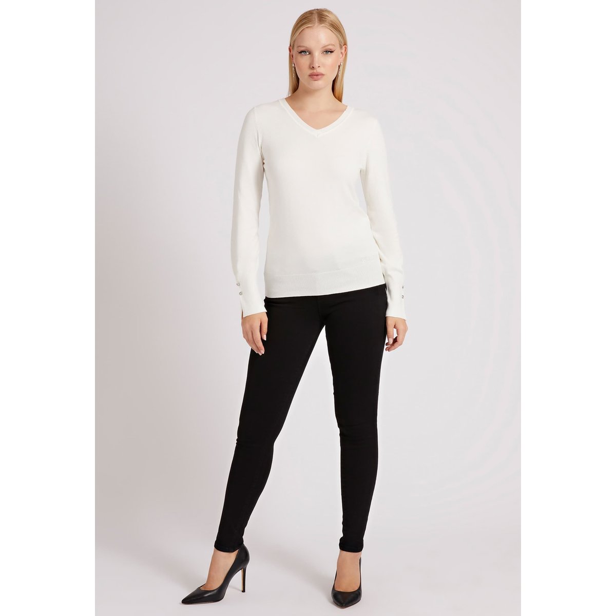 Pull Col En V blanc, GUESS