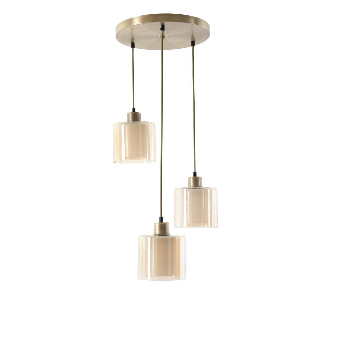 Suspension moderne en verre ivoire 3 abat-jour SIDE doré, PIER IMPORT