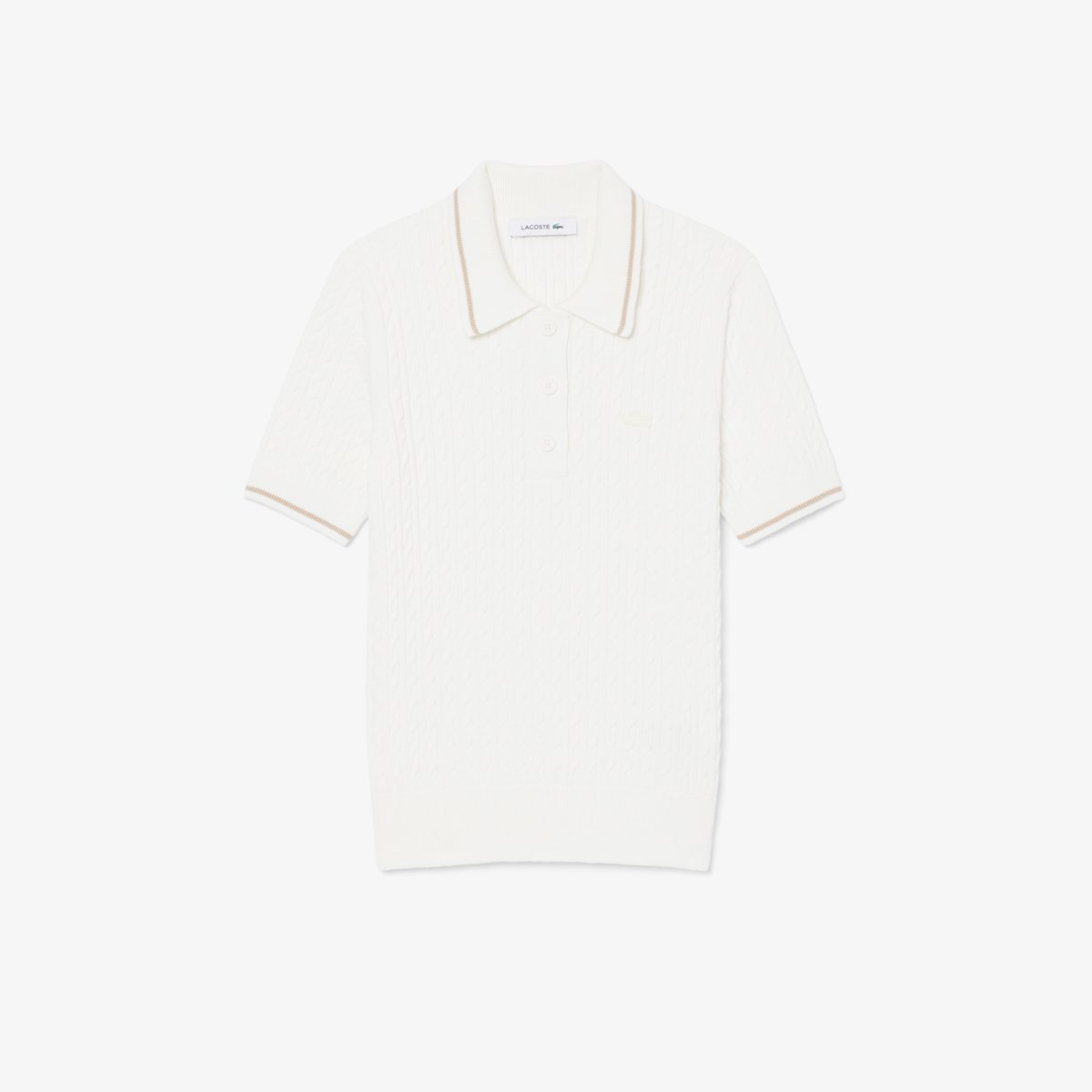 Pull col polo maille torsadée rayures blanc-70v, LACOSTE