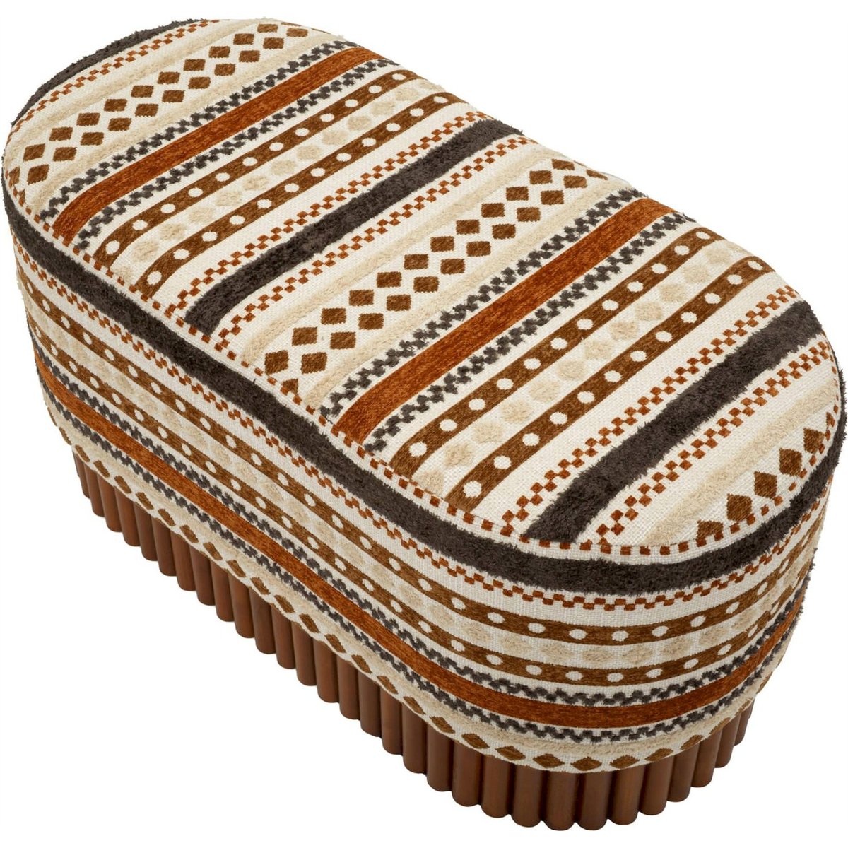 Banc ovale motif ethnique base en bois massif multicolore, RECOLLECTION