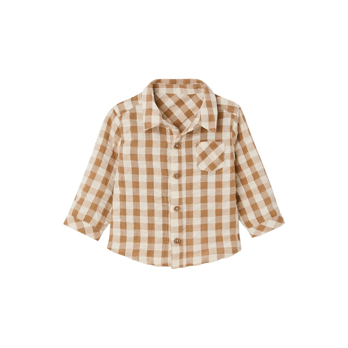 Chemise bébé gaze de coton carreaux beige, VERTBAUDET