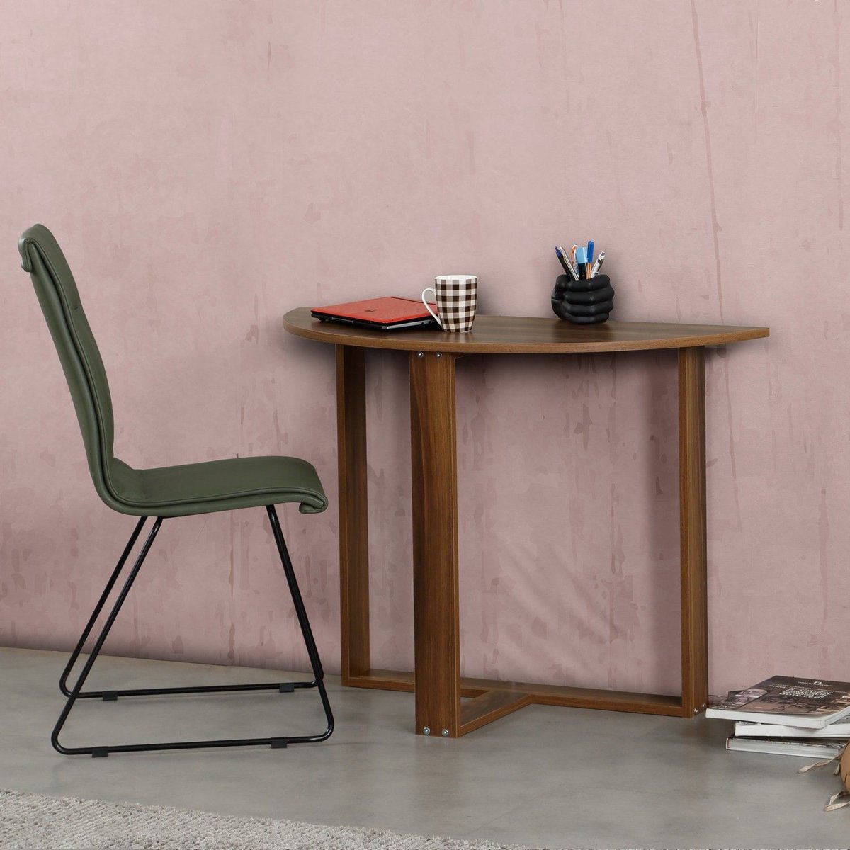 Table console 2-en-1 forme demi-lune MARBELLE marron, TOILINUX