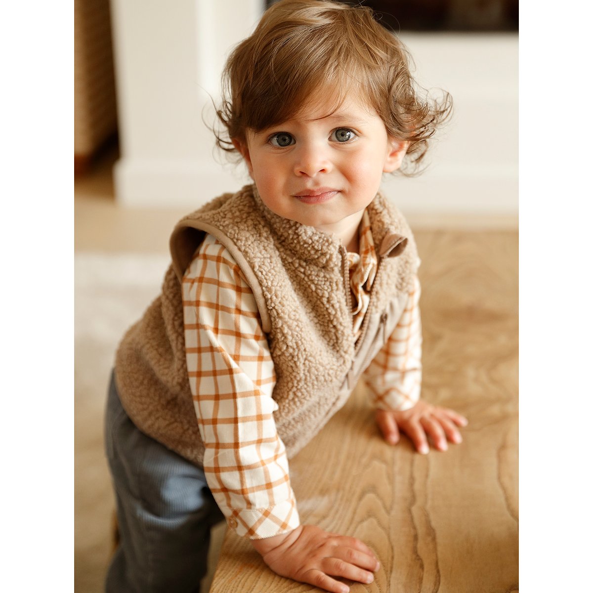 Gilet sans manches bébé en sherpa taupe, VERTBAUDET