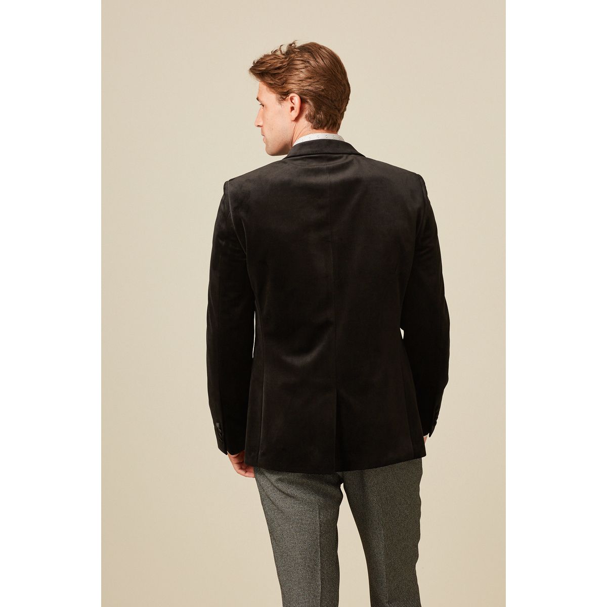 Blazer slim en velours noir, NEXT