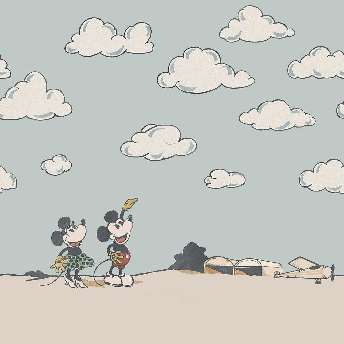 Mickey In The Clouds Sea Salt Mural Wallpaper blue, SANDERSON X DISNEY