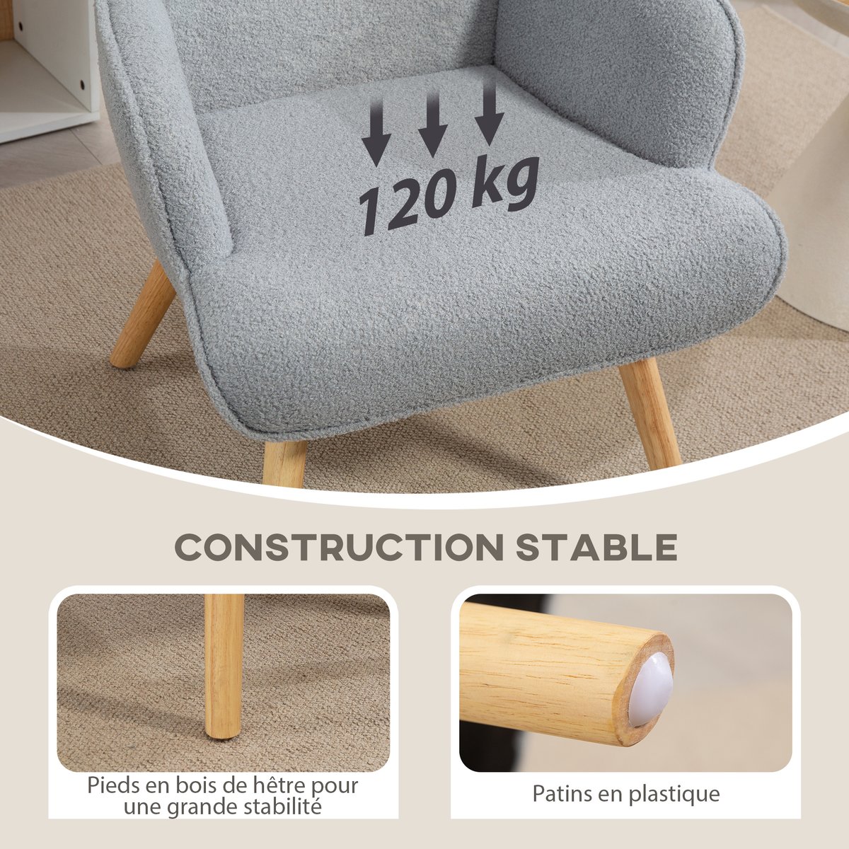 Accent Chair Tissu bouclette (100% polyester) gris, HOMCOM