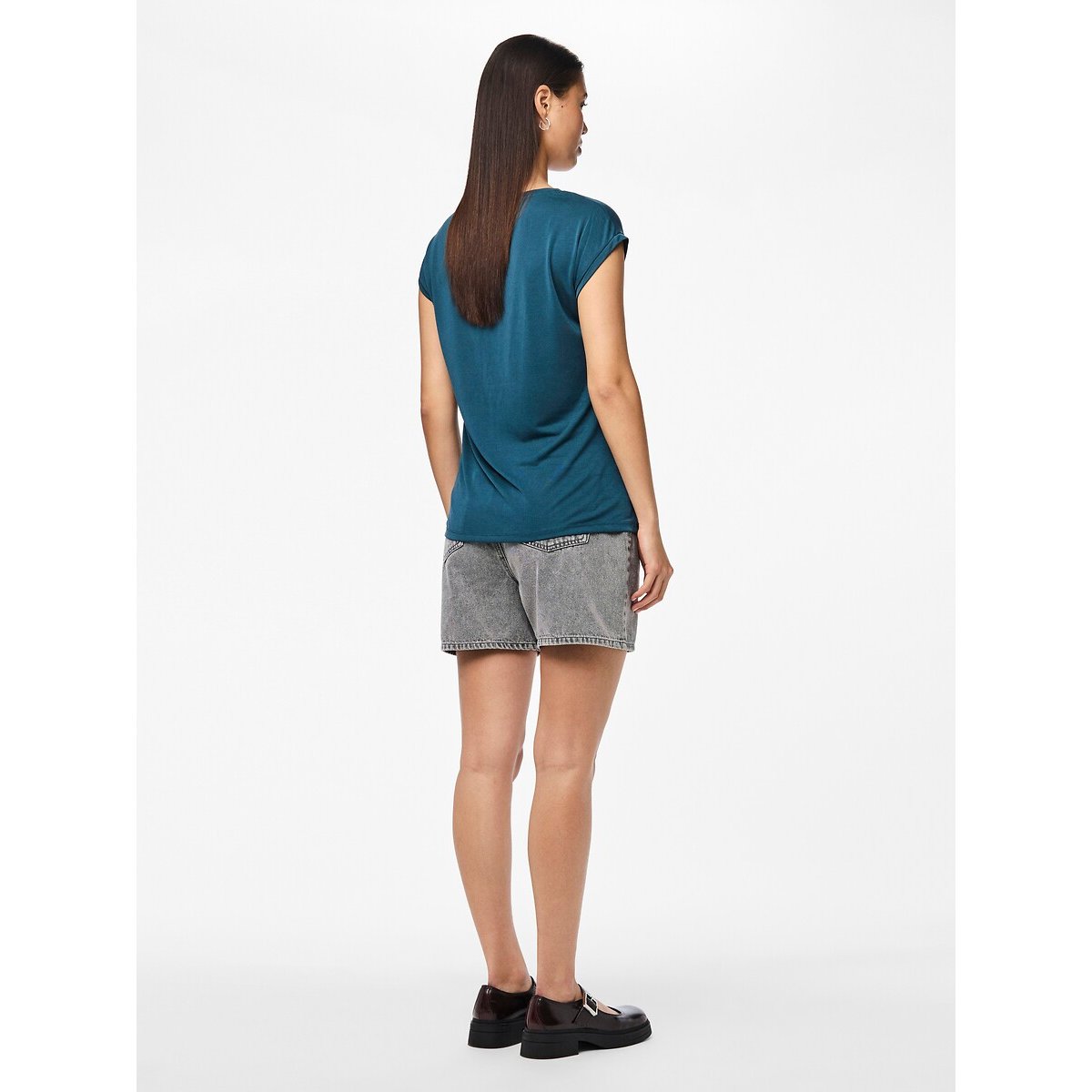 T-shirt, scollo a V blu pavone, PIECES