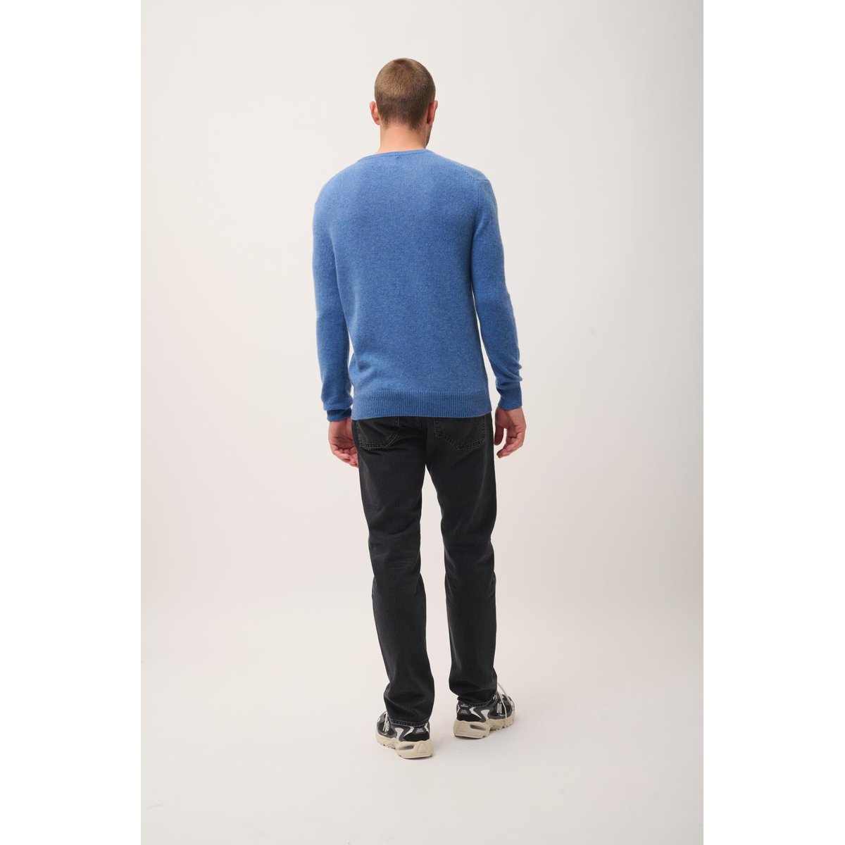 Pull Col V 4 Fils Bleu Denim Nathan bleu denim, JUST CASHMERE