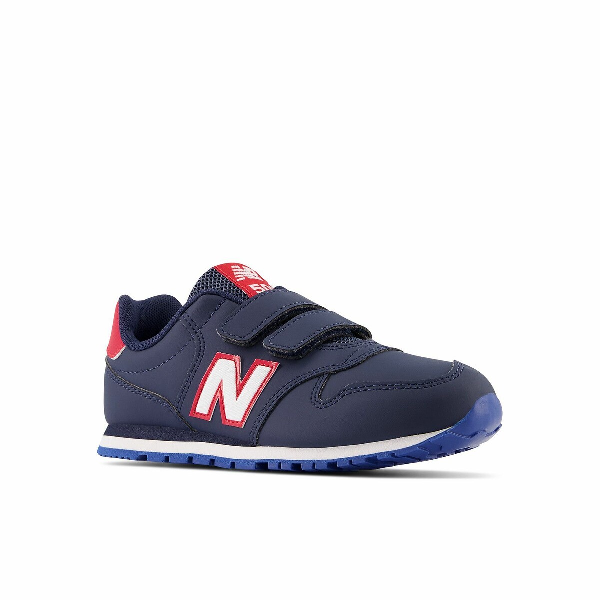 Kids PV500 Leather Trainers with Touch 'n' Close Fastening navy blue, NEW BALANCE