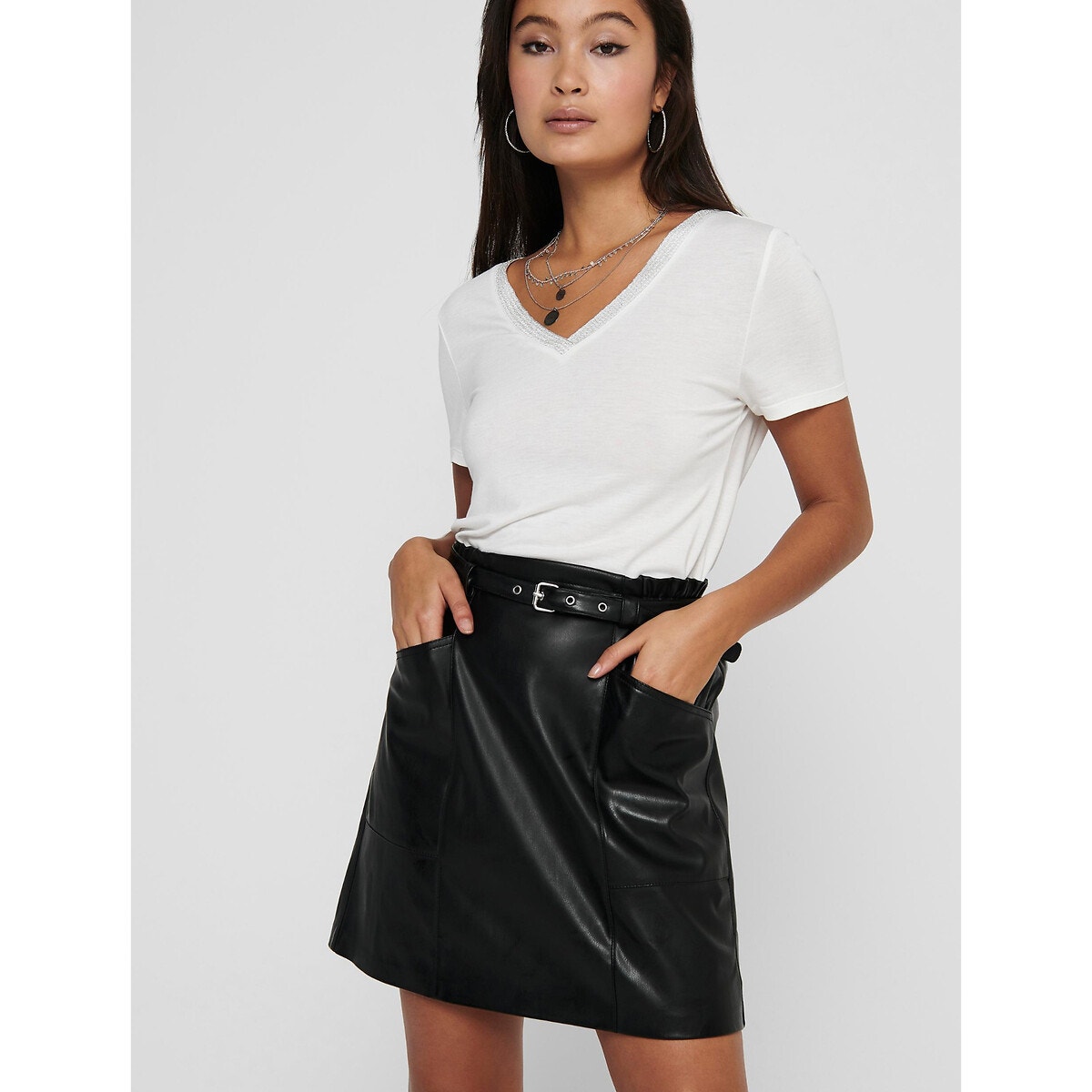 Jupe en simili, taille haute noir, ONLY
