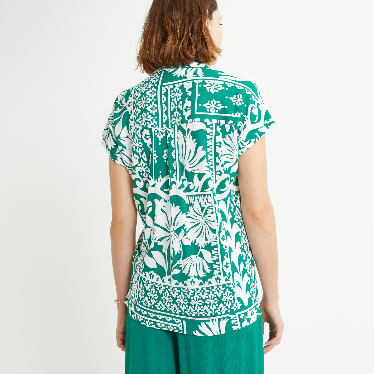 Printed Polo Shirt with Short Sleeves green print, ANNE WEYBURN